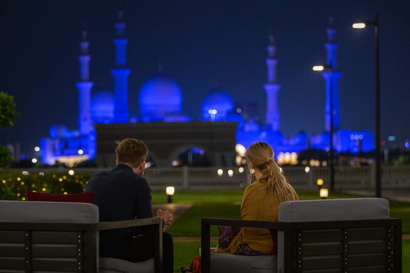 The experience overlooks Abu Dhabi’s Sheikh Zayed Grand Mosque.