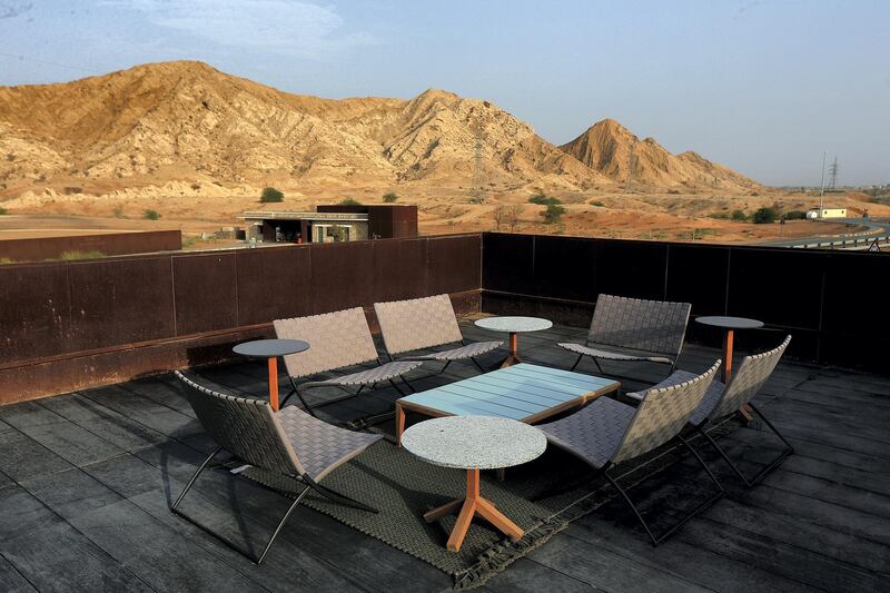 Sharjah, August, 18, 2019: Terrace Sitting area at the Al Faya Lodge in Sharjah. Satish Kumar/ For the National / Story by Rupert Hawksley