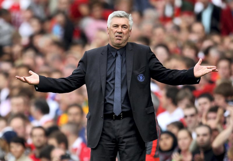 MANCHESTER, ENGLAND - MAY 08:  Chelsea Manager Carlo Ancelotti reacts during the Barclays Premier League match between Manchester United and Chelsea at Old Trafford on May 8, 2011 in Manchester, England.  (Photo by Alex Livesey/Getty Images)