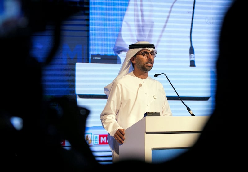 DUBAI, UNITED ARAB EMIRATES - April 8 2019.
Suhail Al Mazrouei, UAE Energy Minister at the  Middle East Petroleum & Gas conference.

(Photo by Reem Mohammed/The National)

Reporter: 
Section: 