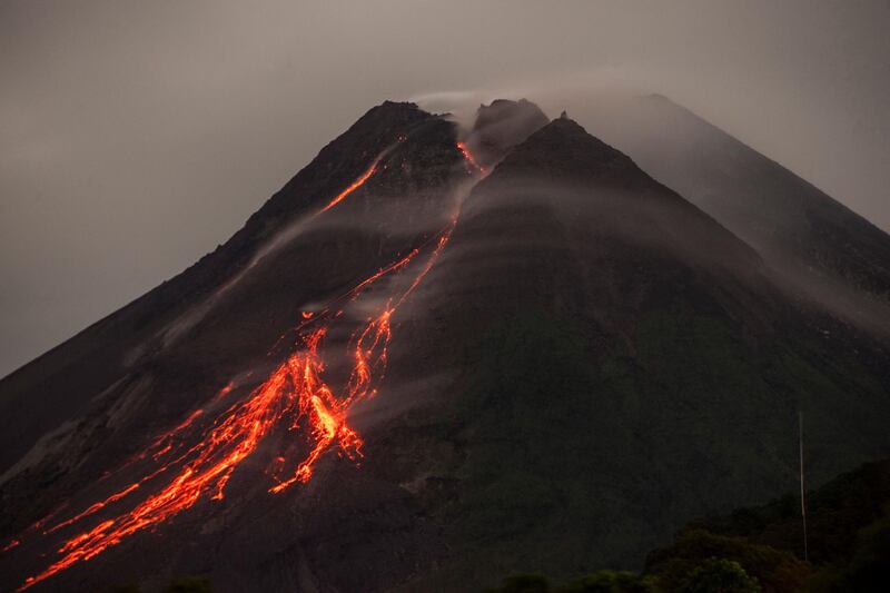 Lava flows from the crater of Mount Merapi, Indonesia’s most active volcano. AFP