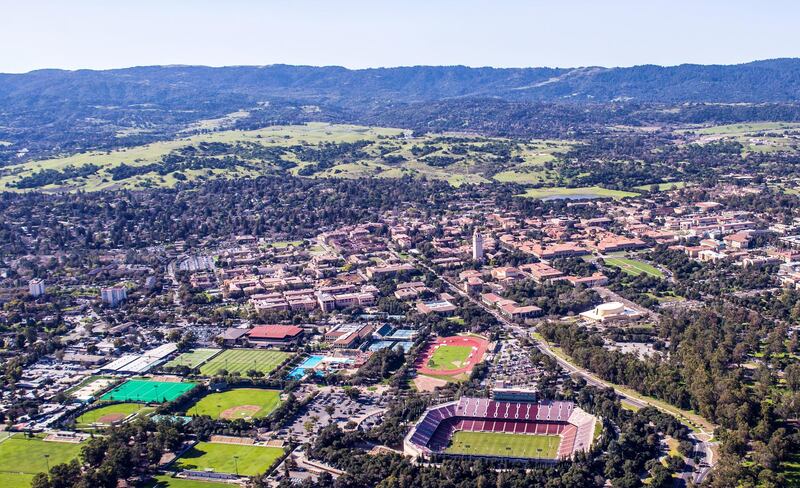 Looking south at Leland Stanford Junior University, aka Stanford, in Stanford, Northern California.