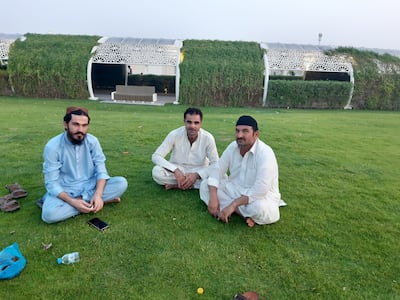 Moin Khan with his friends after video call. Photo: Ankita Dwivedi