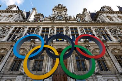 The Olympic rings in front of the Hotel de Ville City Hall in Paris. Reuters