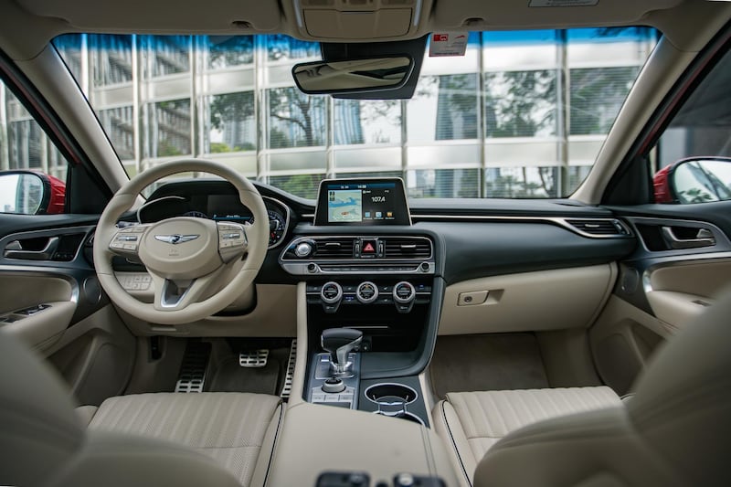 Ergonomics aren't as special as its European rivals but the G70's cabin remains a lovely environment. Courtesy Genesis