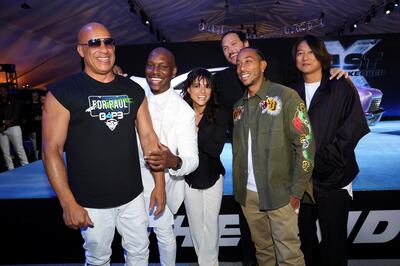 From left, Vin Diesel, Tyrese Gibson, Michelle Rodriguez, director Louis Leterrier, Ludacris and Sung Kang. Reuters 