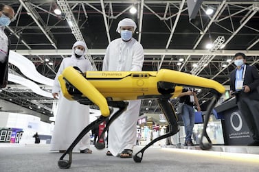 A four-legged robot on display at the Gitex Technology Week in Dubai taking place this week. The UAE became one of the first seven nations making a pledge to work together to adopt innovation-friendly regulations. Pawan Singh / The National