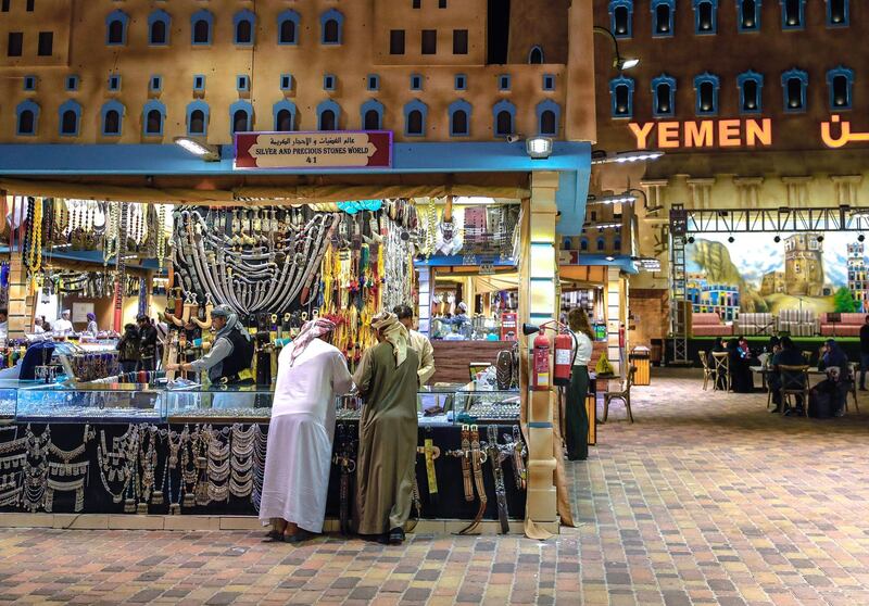 Abu Dhabi, United Arab Emirates, January 5, 2020.  
Photo essay of Global Village.
--  A silverwoks stall at the Yemen Pavillion.
Victor Besa / The National
Section:  WK
Reporter:  Katy Gillett