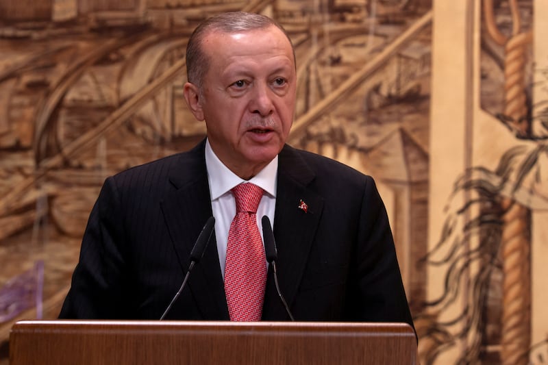Mr Erdogan speaks at the signing ceremony. Reuters