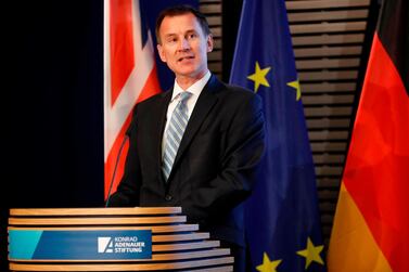 Britain's foreign minister Jeremy Hunt speaking in Berlin. AFP 