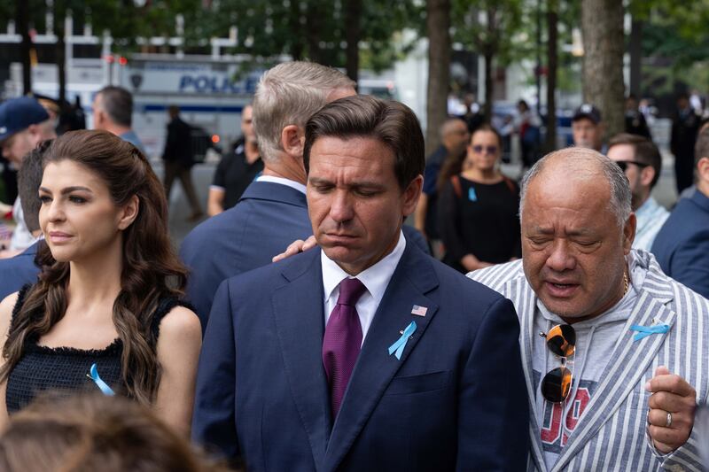 Governor of Florida Ron DeSantis and his wife Casey DeSantis visit the memorial at Ground Zero in New York. EPA