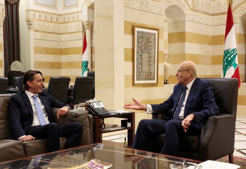 Amos Hochstein meets Lebanon's caretaker Prime Minister Najib Mikati in Beirut. Reuters