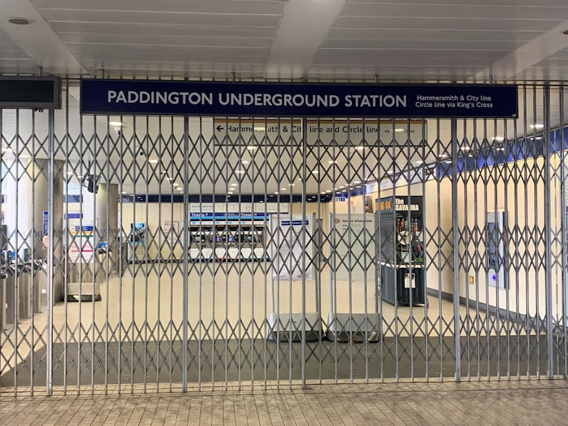 Closed gates at Paddington tube station. PA