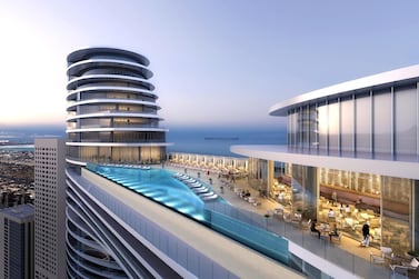 The rooftop pool at Sky Bridge, Address Sky Views, Dubai