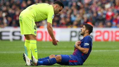 Luis Suarez, right, and his Barcelona side endured a frustrating night. Albert Gea / Reuters