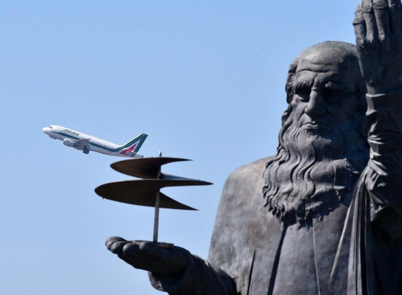 An Alitalia aircraft takes off from Leonardo da Vinci Fiumicino airport near Rome. The carrier is moving to a new three-hub strategy. Alberto Lingria / AFP