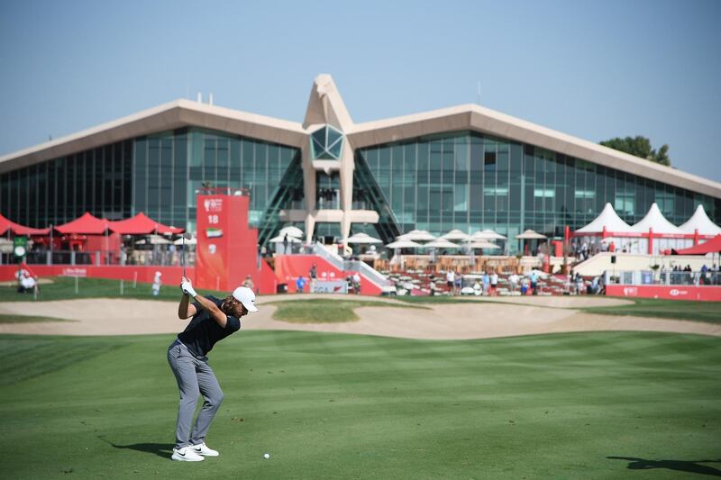 ABU DHABI, UNITED ARAB EMIRATES - JANUARY 16:  Tommy Fleetwood of England plays his second shot on the ninth hole during Day One of the Abu Dhabi HSBC Golf Championship at Abu Dhabi Golf Club on January 16, 2019 in Abu Dhabi, United Arab Emirates. (Photo by Ross Kinnaird/Getty Images)