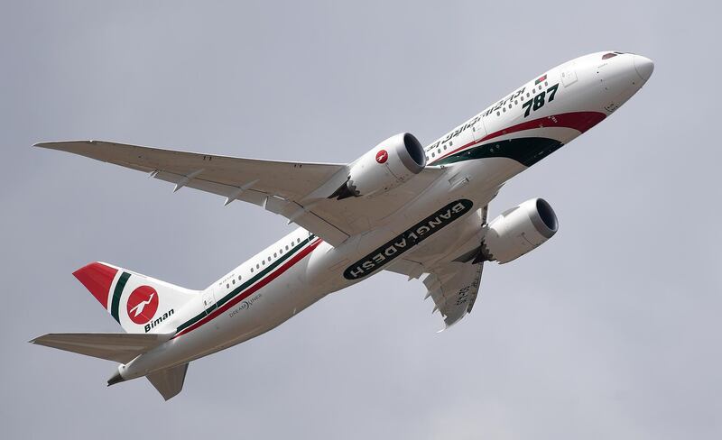A Boeing 787 Dreamliner of the Biman Airlines from Bangladesh flies by during a display flight presentation. EPA