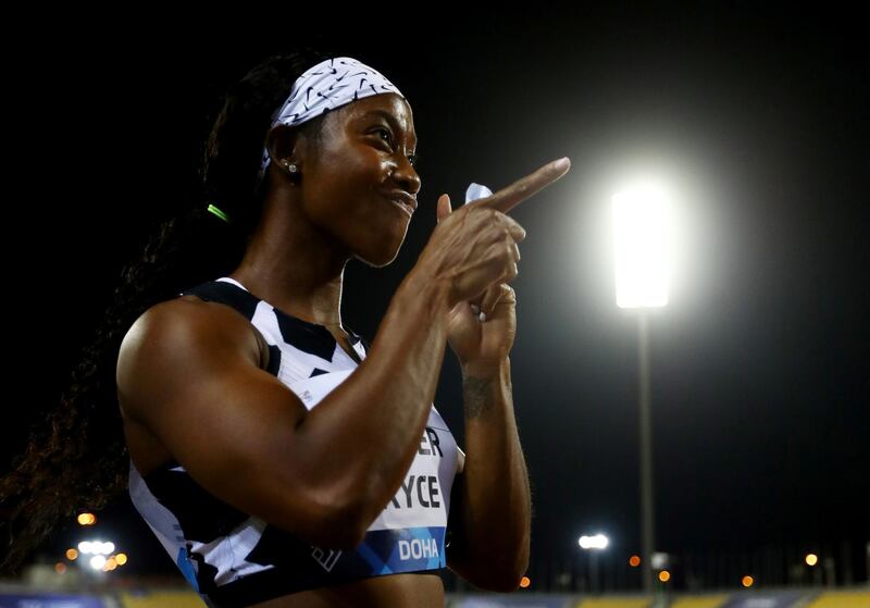 Shelly-Ann Fraser-Pryce of Jamaica celebrates after winning the women's 100m final  at the  Diamond League in Doha. Reuters