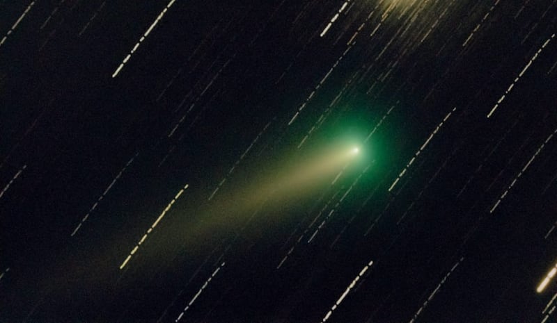 Abu Dhabi astronomer Aldrin Gabuya captured the bright and glowing Comet Leonard over the UAE capital on December 18. Photo: Aldrin Gabuya / Al Sadeem Observatory
