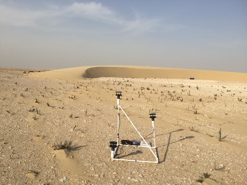 Monitoring equipment at work in Qatar. Until the latest study, the way that sand dunes 'inhaled' and 'exhaled' water vapour was poorly understood because scientific instruments lacked precision.