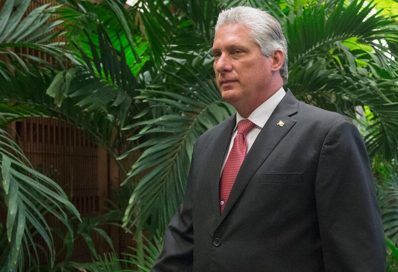 epa06678977 (FILE) - Vice President of Cuba Miguel Diaz-Canel walks to the official welcome ceremony at the Palace of the Revolution in Havana, Cuba, 21 March 2016 (reissued 19 April 2018). The Cuban government on 18 April 2018 nominated Diaz-Canel as the only candidate to succeed President Raul Castro, considered the end of the Castro era.  EPA/MICHAEL REYNOLDS