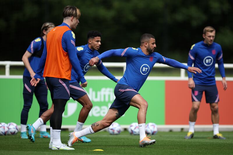 Kyle Walker in action during England training.