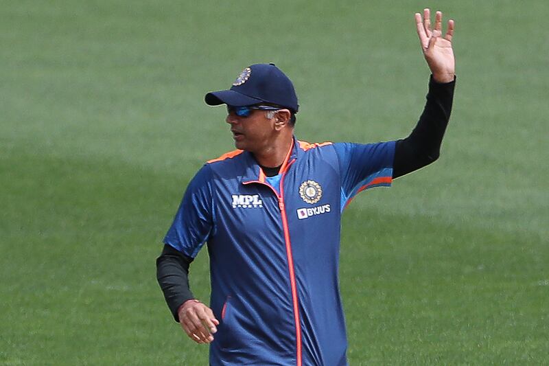 India coach Rahul Dravid gestures before the start of a practice session. AFP