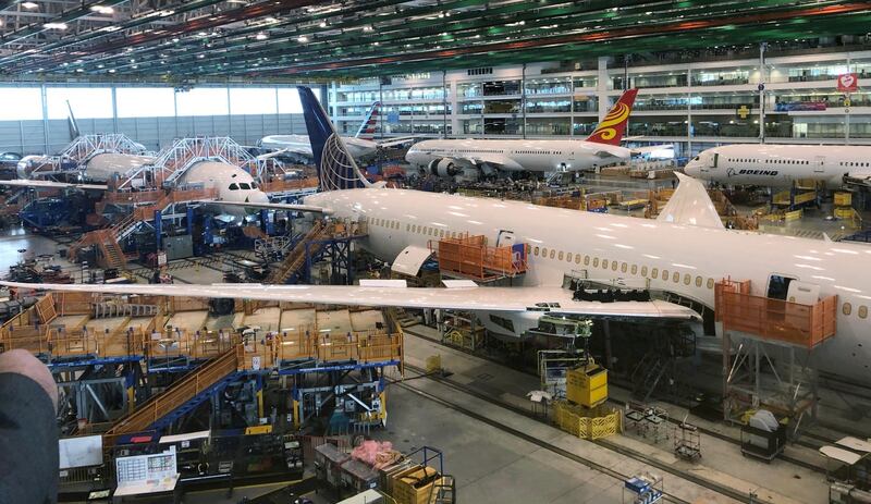FILE PHOTO: Boeing 787 Dreamliners are shown in final production at widebody factory in North Charleston, South Carolina, U.S.,  January 17, 2019. REUTERS/Eric Johnson/File Photo