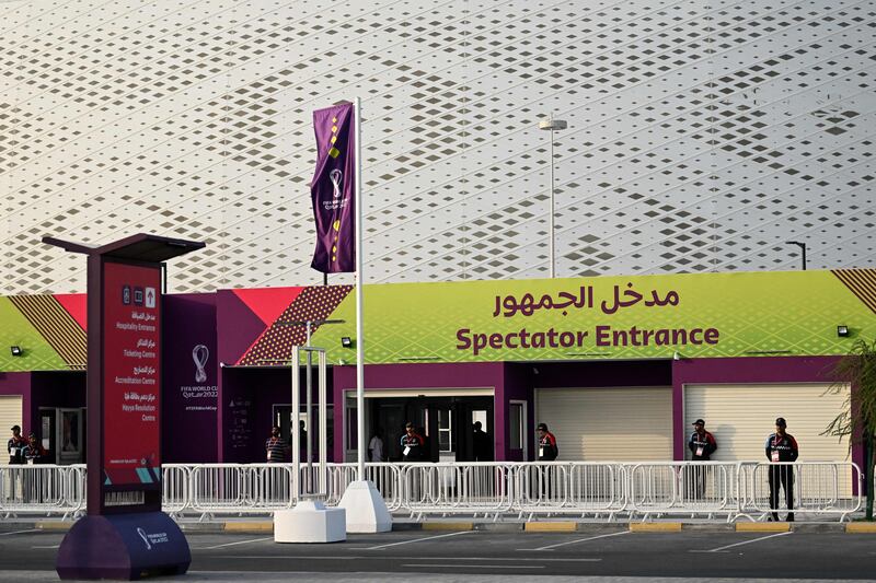 Policemen stand guard outside the Al-Thumama Stadium in Doha. AFP