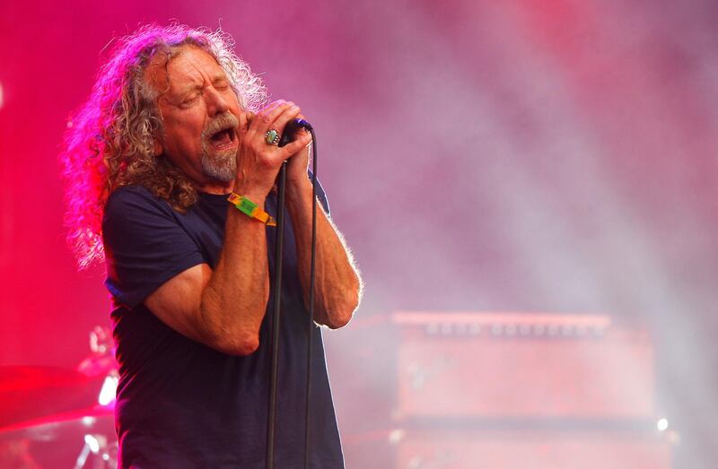 FILE - In this  June 14, 2015, file photo, Robert Plant and The Sensational Space Shifters perform at the Bonnaroo Music and Arts Festival in Manchester, Tenn. Plant announced his 2018 North American tour on Sept. 26, 2017. (Photo by Wade Payne/Invision/AP, File)