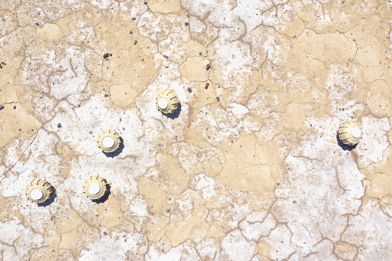 Landmines litter the desert, left over from the Iraq-Iran war, at the Shatt Al Arab border region, in Basra, Iraq. Reuters