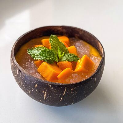Mango sago is traditionally served in a bowl. Photo: Soha Darwish