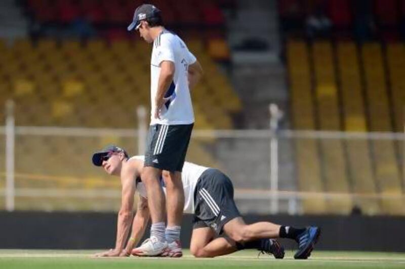 Alastair Cook and Kevin Pietersen, down, did well with the bat for England despite the turning wickets, starting with Ahmedabad.