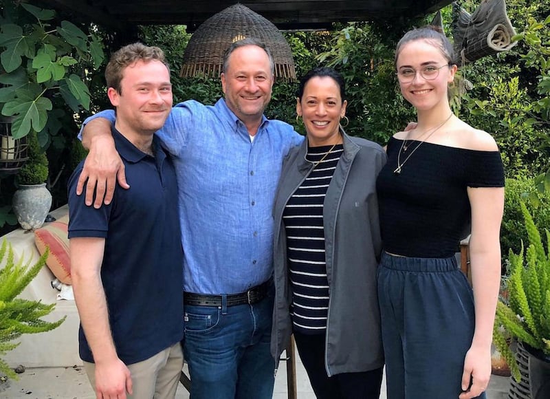 Kamala Harris with her family, stepson Cole, husband Doug and stepdaughter Ella. Instagram/ kamalaharris