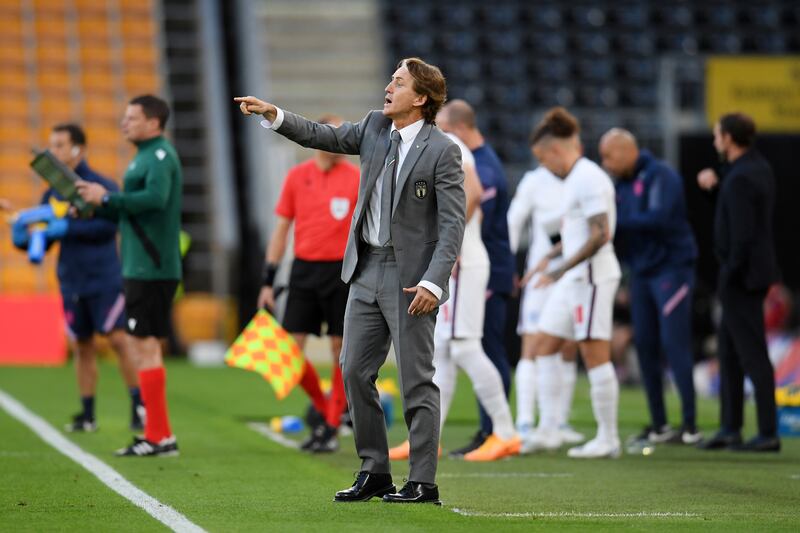 Italy coach Roberto Mancini shouts instructions. Getty