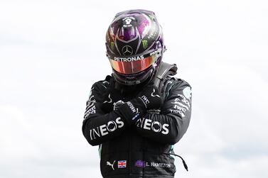 Lewis Hamilton makes the Wakanda salute at the Belgian GP after Chadwick Boseman - the actor who played the lead role in the 'Black Panther' superhero movie - died on Saturday. Getty    