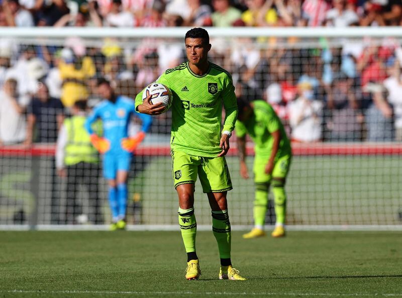 Cristiano Ronaldo looks dejected after Brentford's Mathias Jensen scores their second goal. Reuters