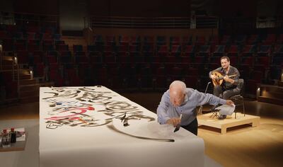 Organised by Abu Dhabi Arabic Language Centre, Naseer Shamma’s oud will meet Nja Mahdaoui’s colours and shapes in an improvised live session and offer a unique artistic experience. Photo: Louvre Abu Dhabi