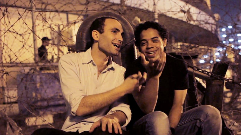 Well-known actor Khalid Abdalla, left, with protestor Ahmed Hassan in Jehane Noujaim's The Square.
CREDIT: Courtesy DIFF