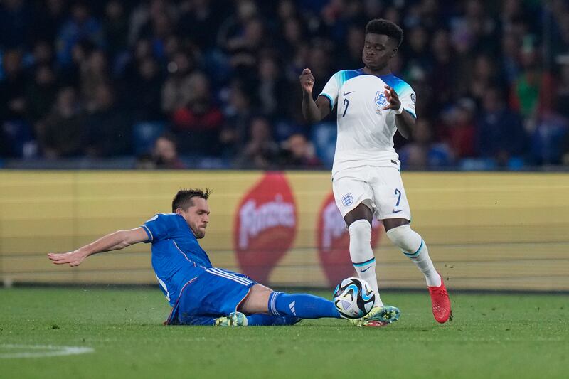 Bukayo Saka - 7. Had England's first shot on target with a tame shot in the eighth minute. Was a thorn in the flesh of Spinazzola all through the game. AP Photo