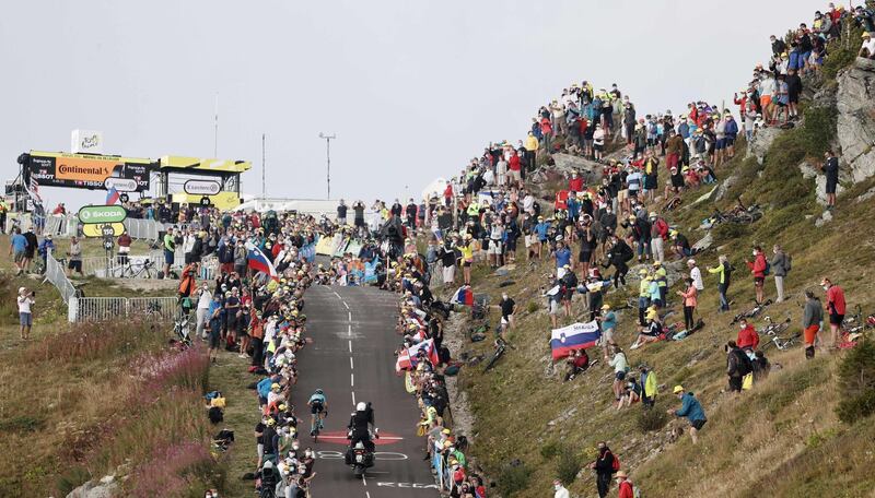 Team Astana's Miguel Angel Lopez heads up the Col de la Loze to seal victory in a brutal end to Stage 17 for the riders in the Tour de France on Wednesday, September 16. AFP