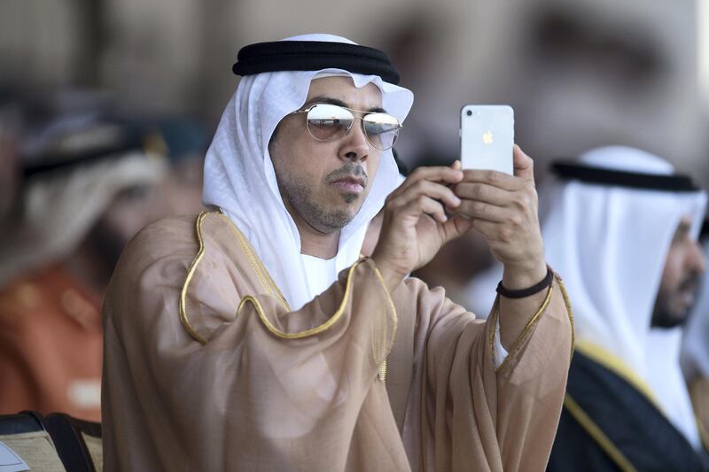 ZAYED MILITARY CITY, ABU DHABI, UNITED ARAB EMIRATES - November 28, 2017: HH Sheikh Mansour bin Zayed Al Nahyan, UAE Deputy Prime Minister and Minister of Presidential Affairs (C), attends the graduation ceremony of the 8th cohort of National Service recruits and the 6th cohort of National Service volunteers at Zayed Military City. 

( Hamad Al Mansouri for the Crown Prince Court - Abu Dhabi )
---