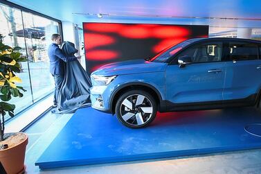 Volvo unveils its second electric car Volvo C40 Recharge in Stockholm on Tuesday. Reuters 