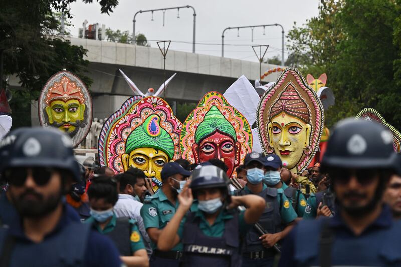 A street march to celebrate the Bengali New Year or, 'Pohela Boishakh', in Dhaka, Bangladesh. AFP