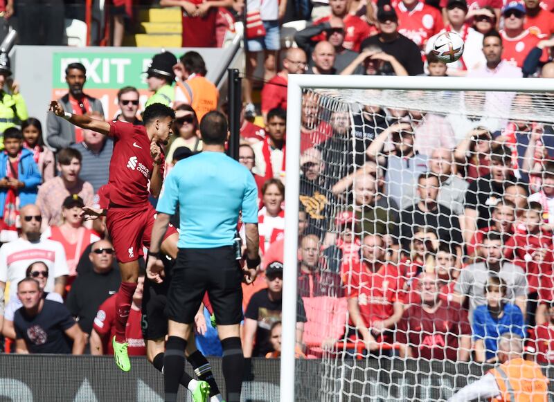 Liverpool's Luis Diaz scores the first goal. EPA