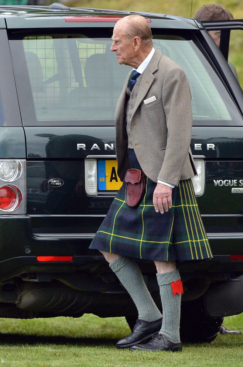 BRAEMAR, SCOTLAND - SEPTEMBER 01:  Prince Philip, Duke of Edinburgh attends the Braemar Highland Games at The Princess Royal and Duke of Fife Memorial Park on September 1, 2012 in Braemar, Scotland. The Braemar Gathering is the most famous of the Highland Games and is known worldwide. Each year thousands of visitors descend on this small Scottish village on the first Saturday in September to watch one of the more colorful Scottish traditions. The Gathering has a long history and in its modern form it stretches back nearly 200 years.  (Photo by Jeff J Mitchell/Getty Images)