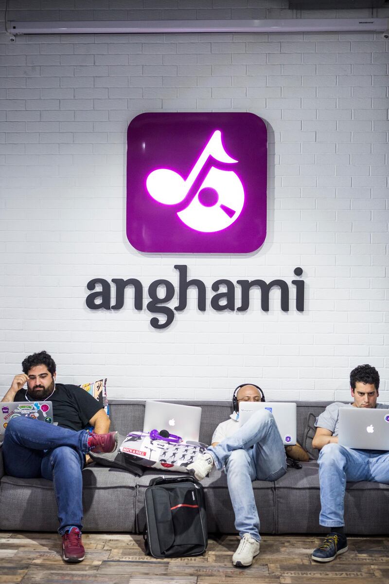 
10 JULY 2017- BEIRUT, LEBANON
Employees work on the couch at Anghami Headquarter offices

Photo by Natalie Naccache for The National