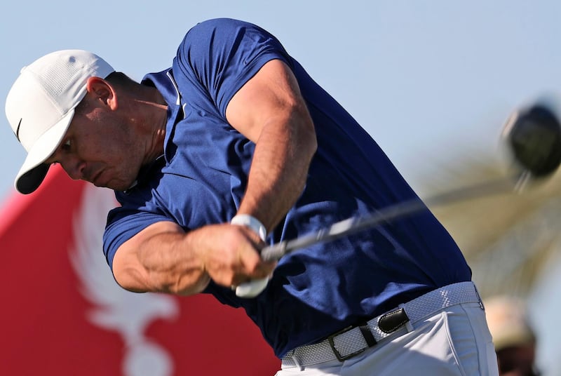 Brooks Koepka from the U.S. tees off on the 14th hole during the second round of the Abu Dhabi Championship golf tournament in Abu Dhabi, United Arab Emirates, Friday, Jan. 17, 2020. (AP Photo/Kamran Jebreili)