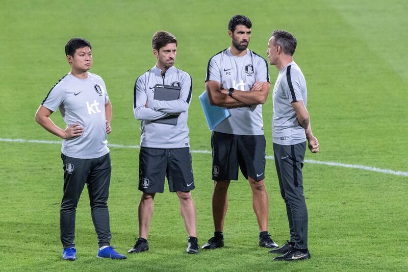 DUBAI, UNITED ARAB EMIRATES. 18 November 2019. The Korean national football team practise at Zayed Stadium ahead of their game tomorrow against Brazil. (Photo: Antonie Robertson/The National) Journalist: Amith Pasella Section: Sport.
